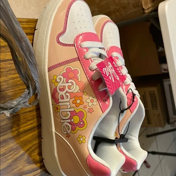 Barbie Shoes Barbie Pink And White Sneakers With Swirling